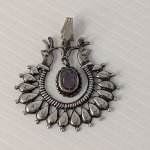 Vintage Peacock Silver 925 Pendant With Amethyst Center Stone